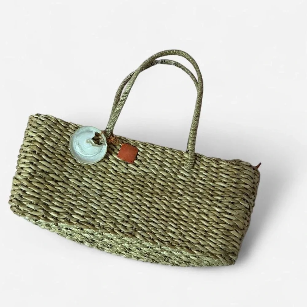 Woven Straw Tote Bag with‎ Round Accent, Beach, Vacation, Everyday